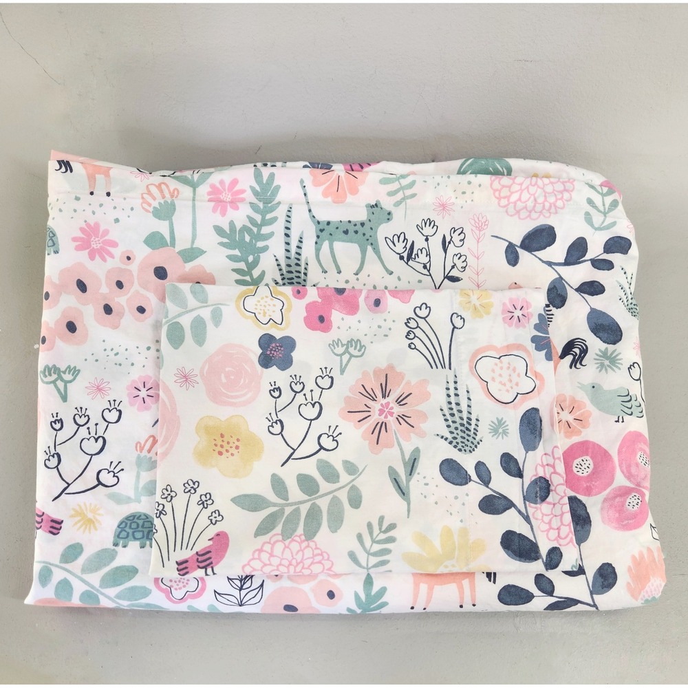Pottery Barn Kids Duvet 2pc Set Toddler Twin White Floral Sasha's Garden Organic